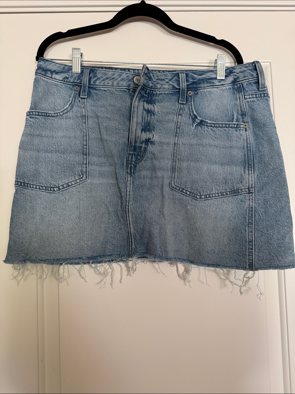 Lucky Brand Light Blue Denim Mini Skirt with Frayed Hem